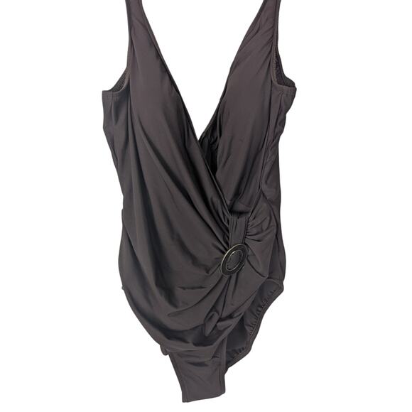 Miraclesuit one piece12 Espresso Brown Ring accent Draped Tummy control EUC - Picture 1 of 6